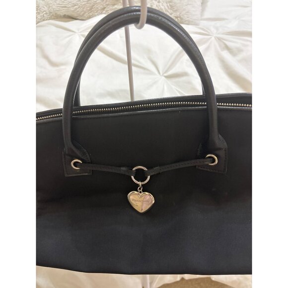 Franco Sarto Black Nylon & Leather Handbag With Heart Charm Accent vintage - Picture 7 of 13